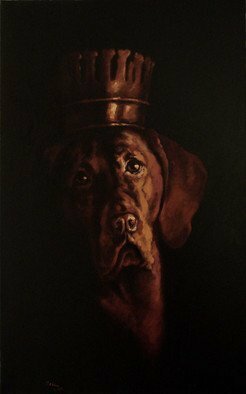 Doru Cristian Deliu; The King, 2016, Original Painting Oil, 50 x 80 cm. Artwork description: 241 dog, interior, symbol, harlequin, clown, still life ...