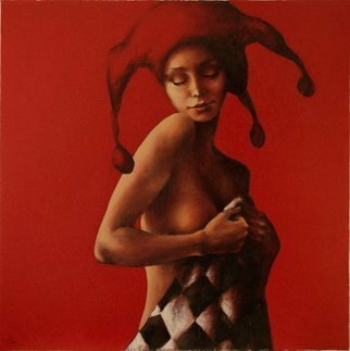 Doru Cristian Deliu; Alb Negru, 2015, Original Painting Oil, 80 x 80 cm. Artwork description: 241 red, arlequin, circus, clown...