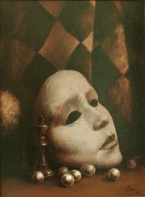 Doru Cristian Deliu; Prima Poveste Cautand Ech..., 2015, Original Painting Oil, 30 x 40 cm. Artwork description: 241 arlequin, black, white, mask...