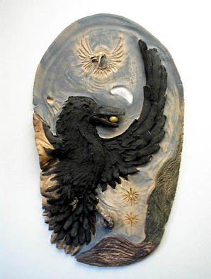 Depree Shadowwalker; Ravens Gift, 1999, Original Sculpture Ceramic, 11 x 20 inches. Artwork description: 241 Raven and Humming Bird dance in the dawn our solar system' s planets alignment that happened in the last decade.Raven' s gift to the world is the sun. Raven reminds us that in blackness everything is the same, only when we create and bring forth our ...