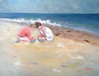 Dorothy Siclare; At The Beach, 2011, Original Painting Oil, 18 x 24 inches. Artwork description: 241    children, children in summer, summer, children playing, at the beach, seascape, figurative,  digging in the sand, girls, girls plaing in the sand ...
