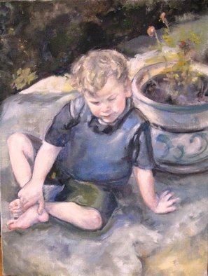 Dorothy Siclare; Chris, 2011, Original Painting Oil, 18 x 24 inches. Artwork description: 241      little boy, l blond haired boy, 3 year old, boy in garden, blue ...
