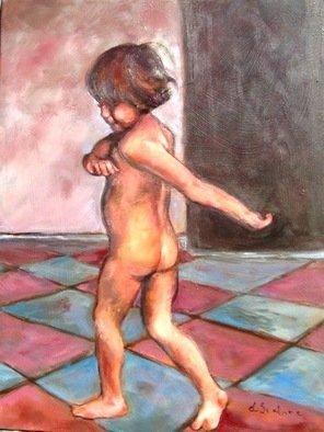 Dorothy Siclare; Little Nude Boy Dancing, 2010, Original Painting Oil, 16 x 20 inches. Artwork description: 241    Nude boy dancing, swinging his arms, in an Italian piazza. 3 or 4 year old boy with long hair. ...