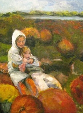 Dorothy Siclare; Pumpkin Patch, 2011, Original Painting Oil, 18 x 24 inches. Artwork description: 241  pumpkin patch, children, children in autumn, fall, autumn, girls picking pumpkins, picking pumpkins, little girls ...