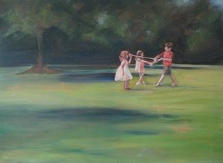 Dorothy Siclare; Rope Game, 2011, Original Painting Oil, 18 x 24 inches. Artwork description: 241   children, children in summer, summer, children playing, in the garden, landscape, figurative,  ...
