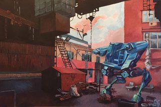 Vladimir Dudkin; Industrial Romantic, 2017, Original Painting Acrylic, 90 x 60 cm. Artwork description: 241 I was inspired by cyberpunk and industrial urban landscapes...