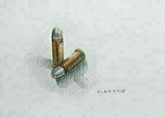 Lou Posner, 'Bullets', 2005, original Drawing Pencil, 5 x 4  inches. Artwork description: 5079 Colored pencil. In a private collection in Perry County, Indiana. ...
