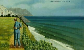 Lou Posner, 'Doc Theo Remembers Greece', 1998, original Painting Oil, 20 x 12  inches. Artwork description: 3891  Doc Theo psychiatrist strolls the palisades at his Palos Verdes, California, estate and remembers his homeland, Greece, pictured in the distance....