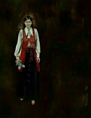 Lou Posner, 'Girl In Crocheted Vest', 1972, original Painting Oil, 20 x 26  x 1 inches. Artwork description: 5079  A portrait of my wife, early in our relationship.  She crocheted the vest herself. ...