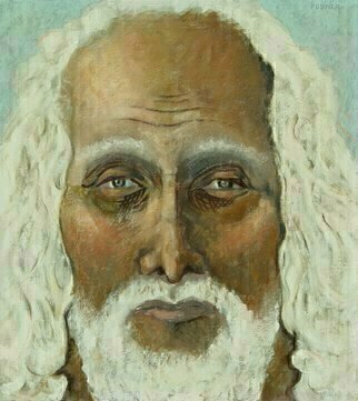 Lou Posner, 'Moses', 1978, original Painting Oil, 18 x 20  x 1 inches. Artwork description: 5079  Moses, atop Mt.  Pisgah, old but not dim of eye, looking out over the Promised Land, a land that God had forbidden him to enter. ...