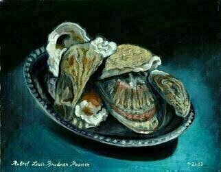 Lou Posner, 'Oysters Shells On Silver ...', 2003, original Painting Oil, 14 x 11  x 1 inches. Artwork description: 3495  The remnants of The Night of a Thousand Oysters, Freeport, Florida, 2003....