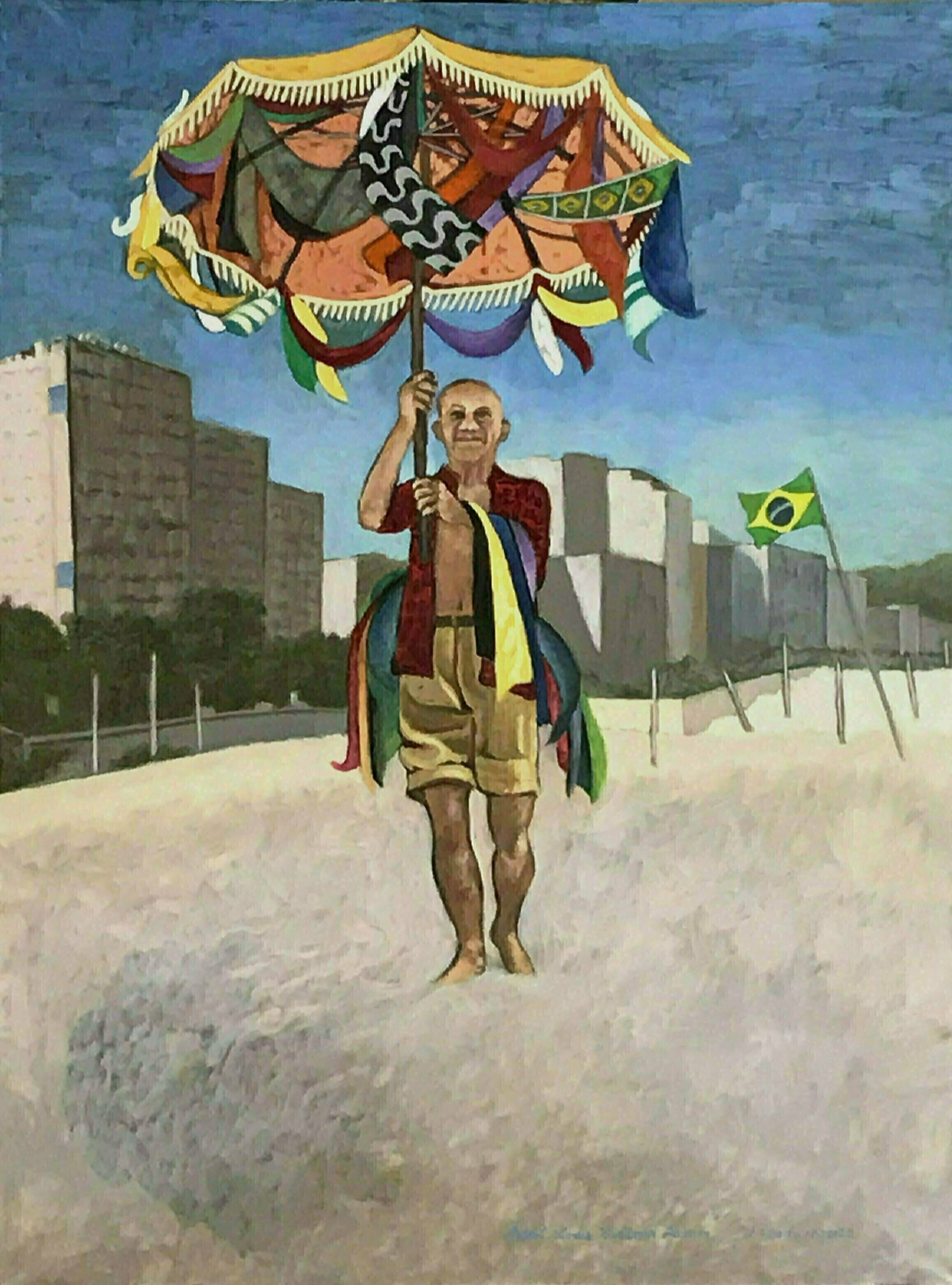 Lou Posner, 'Picasso On Copacabana Beach', 2020, original Painting Oil, 30 x 40  x 1.5 inches. Artwork description: 1911 Picasso visits Copacabana Beach, Brazil, bringing a New Year s gift of color and delight which sparks joy. ...