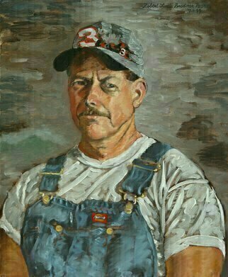Lou Posner, 'Portrait Of James Houston...', 1999, original Painting Oil, 18 x 22  x 1 inches. Artwork description: 4287  No. 6 in the bib overalls and white T- shirt series. Retired overhead crane operator; high school volunteer ( weight- room coach; football team equipment manager; volleyball team bookkeeper) ; boater, outdoor grill chef, landscaper.  Signed on July 1, 1999. ...