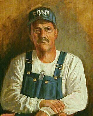 Lou Posner, 'Portrait Of Mark LeClere ...', 2002, original Painting Oil, 18 x 22  x 1 inches. Artwork description: 4287 No. 8 in the bib overalls series begun in 1994.  Signed on Feb. 1, 2002. ...