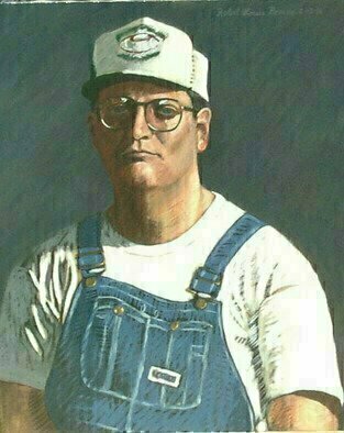 Lou Posner, 'Portrait Of Terry Wagner ...', 1996, original Painting Oil, 18 x 22  x 1 inches. Artwork description: 4287 No. 3 in the bib overalls and white T- shirt series.  Signed on Feb. 13, 1996.  Football coach, woodshop teacher, friend, soupwalker....