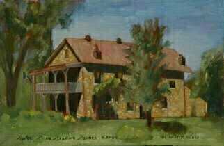Lou Posner, 'The Nester House', 2004, original Painting Oil, 14 x 9  x 1 inches. Artwork description: 3495 A national historic structure on the banks of the Ohio River at Troy, Indiana.  Built in 1863, it was formerly a hotel.  My plumber friend recently helped with remodeling the apartment upstairs.  Framed in lattice painted white.  The price is high because even tho it is a ...