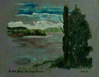 Lou Posner, 'The Ohio River At Magnet,...', 2015, original Painting Oil, 18 x 14  x 1 inches. Artwork description: 2703  View downstream of the Ohio River at Magnet, Indiana. Oil on canvas board. SOLD. Collection of L. and H. Waxman, Baltimore, Maryland....