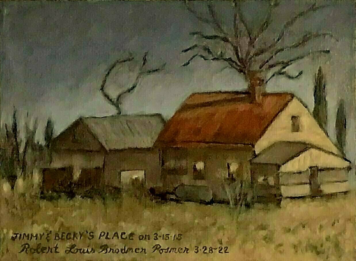 Lou Posner; Jimmy And Beckys Place, 2022, Original Painting Oil, 12 x 9 inches. Artwork description: 241 Our neighbors place out in the country, March of 2015, Perry County, Indiana.  Collection Jim and Becky, Gatchel, Indiana...