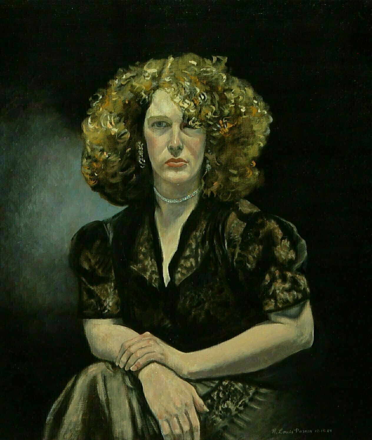 Lou Posner, 'Portrait Of Liz In Black Dress', 1984, original Painting Oil, 24 x 28  x 1 inches. Artwork description: 1911 A former model of mine. ...