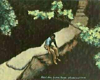 Lou Posner, 'R Kleeman Natural Bridge Ky', 2003, original Painting Oil, 20 x 16  x 1 inches. Artwork description: 1911 Randall Kleeman, when he was a young man, on the Natural Bridge in the Natural Bridge State Park Resort Park, Kentucky.  The limestone bridge is judged by some to be a milliion years old.  It is 65 feet high, 78 feet long, 12 feet thick and 20 ...