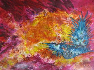 Dune Tencer; Cosmic Bird, 2012, Original Mixed Media, 25 x 30 inches. Artwork description: 241   This is the second painting created with the found Asian papers. ...