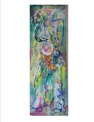 Jack Earley; At The Sax, 2006, Original Painting Acrylic, 20 x 62 inches. Artwork description: 241  This sax player is really in the groove. The painting is mounted on a piece of wood at the top back with wall hangers and no stretcher bars....