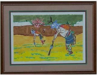 Jack Earley; Pueblo Deer Dancers, 1990, Original Painting Other, 50 x 38 inches. Artwork description: 241 Painted in sumi- e ink on hand- made rice paper, with triple acid- free matting and a lovely wood frame with uv conservation glass....