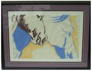 Jack Earley, 'Running Horses', 1990, original Painting Other, 50 x 38  x 1 inches. Artwork description: 1911 Head shot of wild horses running, painted in sumi- e ink on hand- made rice paper, triple acid- free matting, with a rich dark mahogony frame and uv conservation glass....