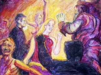 Richard Wynne; Dance, 2014, Original Painting Oil, 24 x 18 inches. Artwork description: 241           dance_ figerative_ movement_ many dancers_ purple- rave_ music- dancers_ entertainment ...