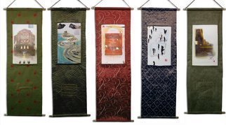 Edem Elesh, 'A Book Of 5 Rings', 2008, original Mixed Media, 17 x 60  x 1 inches. Artwork description: 5079  mixed and gold leaf on paper with fabric, wood and cord. ...
