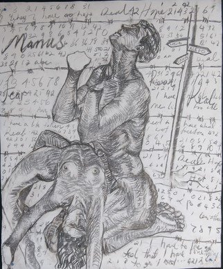 Edgar Bonne; Manus, 2017, Original Drawing Charcoal, 93 x 140 cm. 
