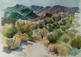 Edward Abela; Superstition Mountains Arizona, 2018, Original Watercolor, 12 x 9 inches. Artwork description: 241 Plein air watercolour of Superstition Mountains in Arizona...