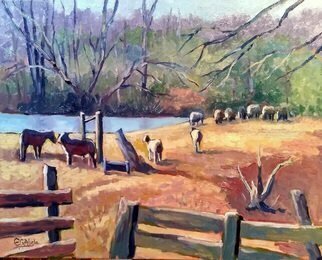 Edward Abela; Waterford Virginia, 2019, Original Painting Oil, 16 x 20 inches. Artwork description: 241 Relaxing view of sheep by the river in Waterford Virginia...