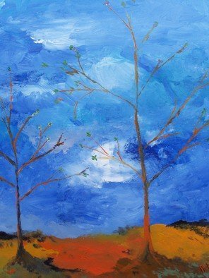 Paul Edwards; Desert Edge: Saplings, 2009, Original Painting Oil, 8 x 10 inches. Artwork description: 241  Oils on Cardboard, young saplings stand tall at the edge of the wilderness. ...