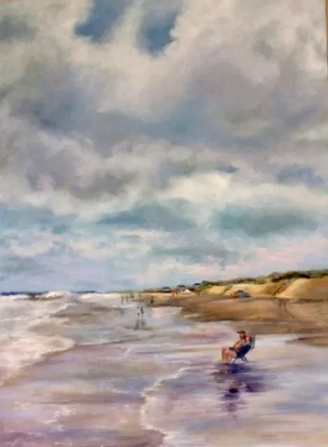 Renee Pelletier Egan; Beach Day, 2019, Original Painting Oil, 18 x 24 inches. Artwork description: 241 This beach scene shows a magnificent sky and figures along the water s shore...