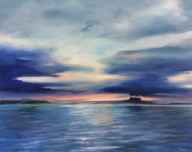 Renee Pelletier Egan; Blue Moment, 2019, Original Painting Oil, 24 x 30 inches. Artwork description: 241 I am inspired by the dramatic colors along a waterway, especially when the sun is setting or raising. In this particular painting, I was aiming for a dynamic horizon line where the point of interest becomes abstract. ...