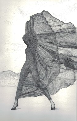 Nazanin Majdi; Versace Veiled Dress, 2020, Original Drawing Ink, 23 x 33 cm. Artwork description: 241 stippling artwork with black ink on watercolor paper...