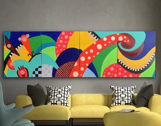 Manana N Saks ; Zuka, 2019, Original Painting Acrylic, 20 x 64 inches. Artwork description: 241 Painting made of four small canvases can be hung together or separate ...