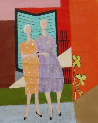 Elizabeth Bogard, 'Sisters', 2011, original Painting Acrylic, 18 x 26  x 1 inches. Artwork description: 2307  sisters, friends, women, female, vacation, love, family, vintage, grandmother, aunt, mother, travel, Picasso, girls, fun, relatives, two women,      ...