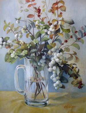 Elena Oleniuc; Stepping To Another Season, 2009, Original Painting Acrylic, 32 x 43 cm. Artwork description: 241  acrylic, canson paper, art, painting, still life, flowers, berries    ...