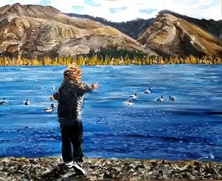 Eli Gross; Nature Boy , 2016, Original Painting Acrylic, 50 x 40 cm. Artwork description: 241  child, sea, shore, landscape, storm, duck ...