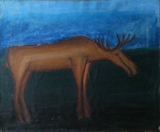 Vyacheslav Panichev; Moose, 2016, Original Painting Oil, 60 x 50 cm. Artwork description: 241 forest, field, edge, glade, lawn, meadow, woodlands, Moose...