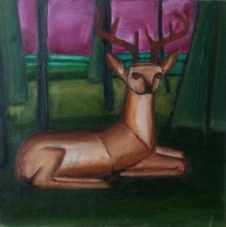 Vyacheslav Panichev; Deer In The Forest, 2016, Original Painting Oil, 50 x 50 cm. Artwork description: 241 reindeer, deer, stag, forest, field, edge, glade, lawn, meadow, woodlands...