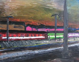 Vyacheslav Panichev; Train Station At Night, 2019, Original Painting Oil, 120 x 87 cm. Artwork description: 241  Train station at night , oil on hardboard...