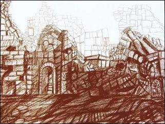 Niels Ellmoos; Abandoned Battlements, 2004, Original Drawing Pastel, 40 x 28 cm. Artwork description: 241 A drawing which emerged from the sub- conscious following meditation. The original is in Conte pastel. Available as an edition as aprint on archival canvas....