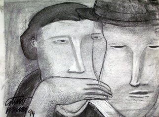Arturo Morin; EL SECRETO, 1994, Original Drawing Charcoal, 50 x 40 cm. Artwork description: 241  CONCEPTUAL ART ...