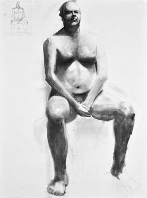Gregory Elsten; Seated Man, 2009, Original Drawing Charcoal, 18 x 24 inches. 