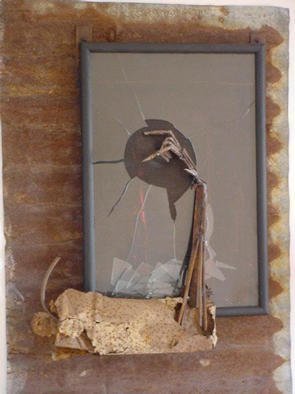 Emilio Merlina, 'Breaking The Black Window', 2003, original Sculpture Mixed, 67 x 95  x 14 cm. Artwork description: 75243 canvas glass rusty iron sculpture...