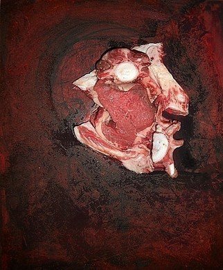Emilio Merlina, 'Raw', 2011, original Installation Indoor, 40 x 50  x 6 cm. Artwork description: 60408  Raw my doing , raw meat my life , bitten by a vegetarian brain .e. m.  ...