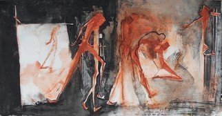 Emilio Merlina, 'The Queen Of The Red Charcoals', 2011, original Mixed Media, 91 x 44  cm. Artwork description: 61098  charcoal and acrylic on canvas ...